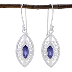 Ling Blue Dangle Earrings with Artistic Design Iolite Blue Dangle