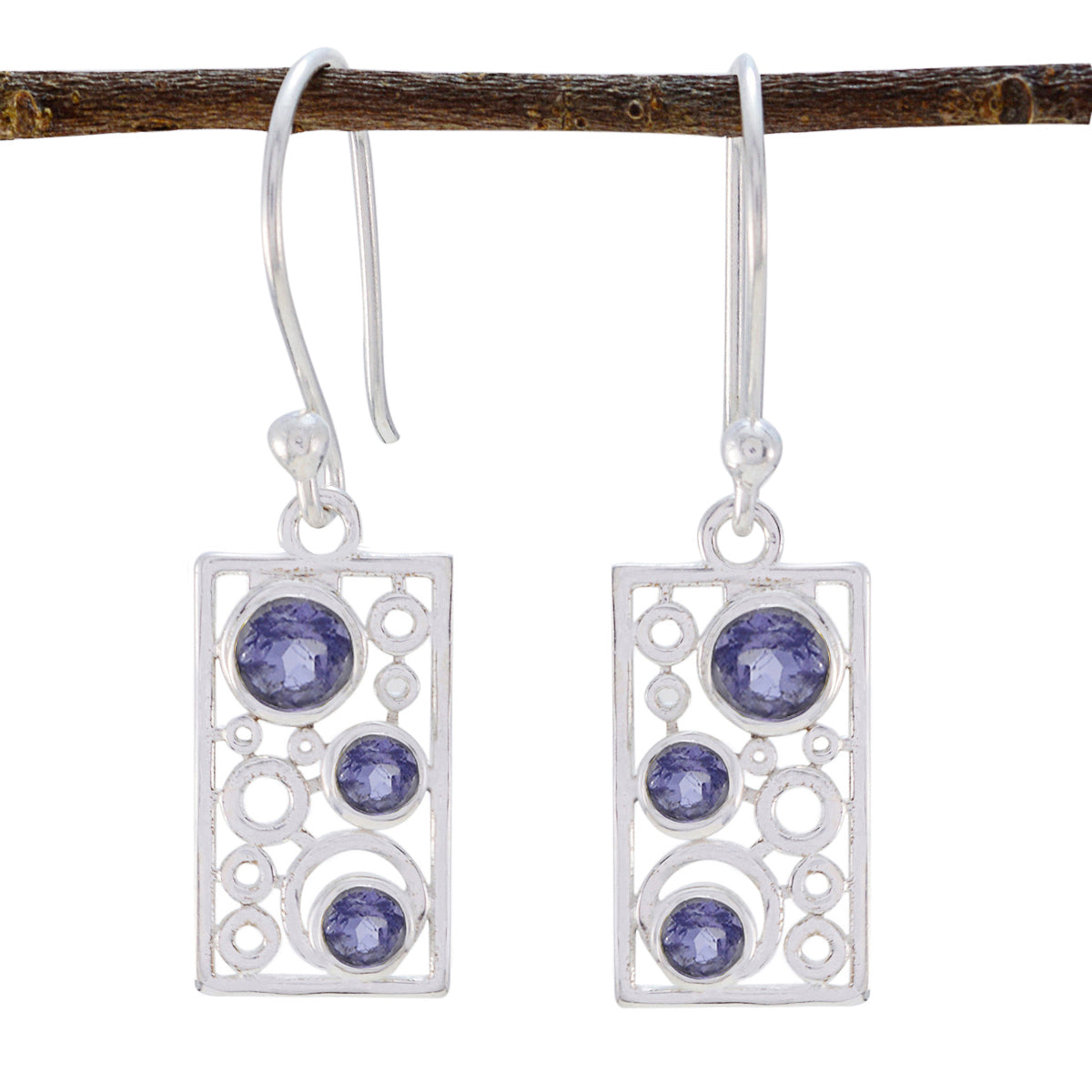 Addison Blue Dangle Earrings with Unique Gemstone Design Iolite Blue Dangle