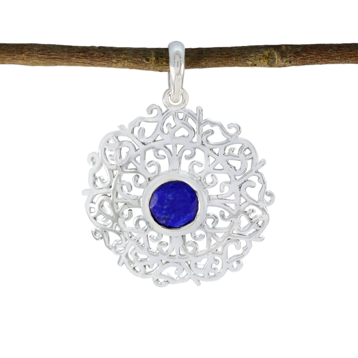 Patricia Blue Filigree Pendant - Stunning Silver Design Indian Blue Sapphire Blue Blue