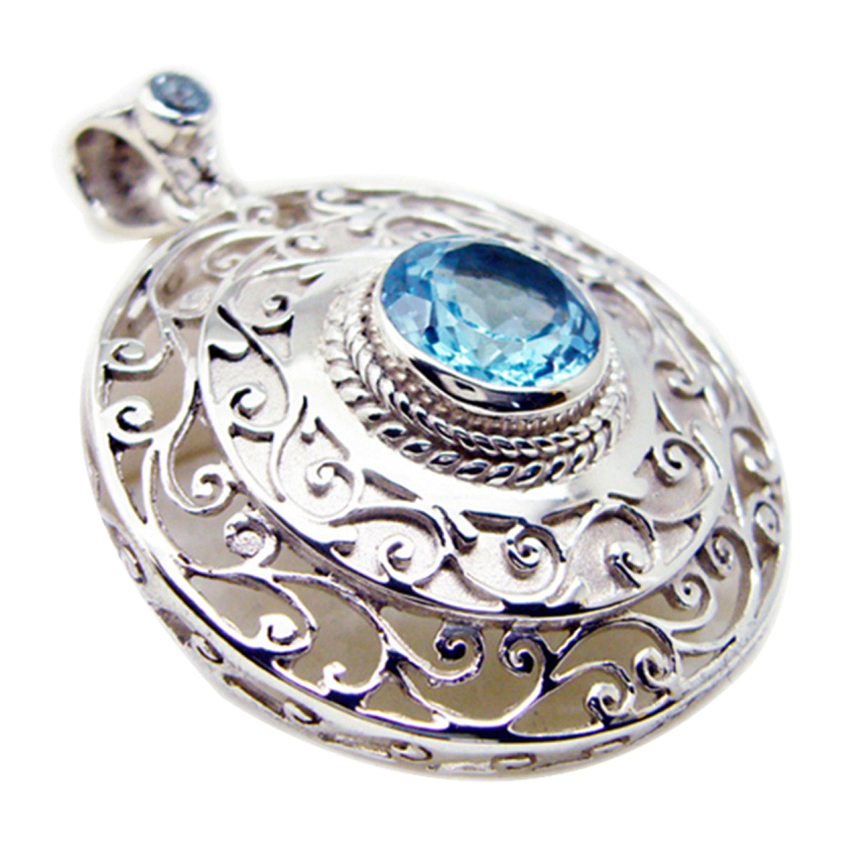 Gabriela Blue Filigree Pendant in Silver Design Blue Topaz Blue Blue
