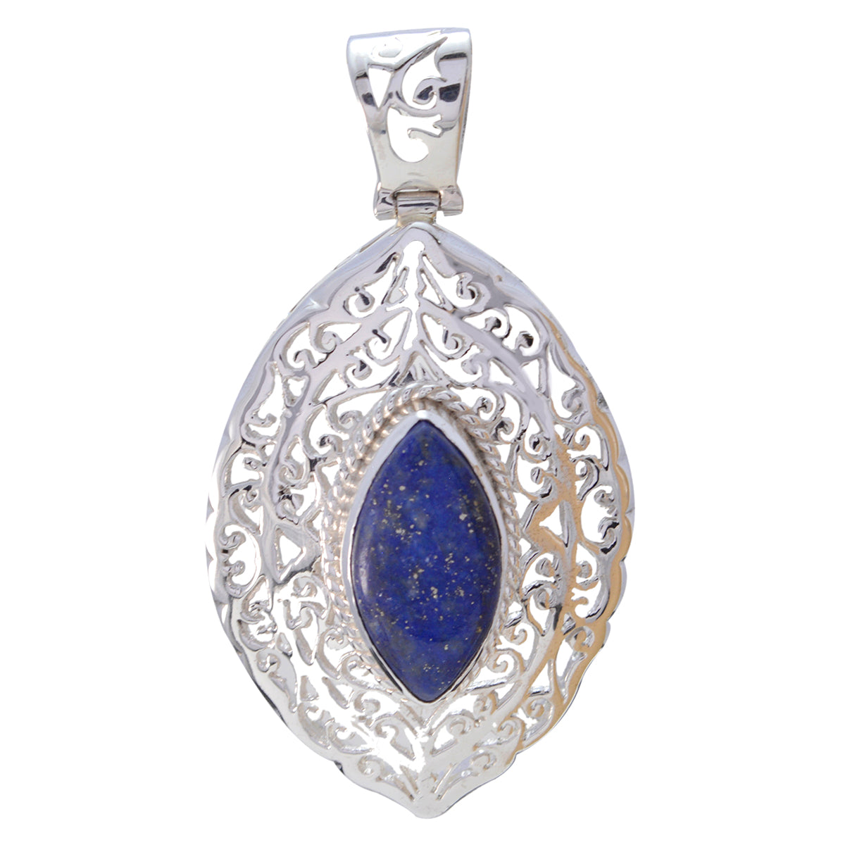 Teresa Blue Filigree Statement Pendant in Silver Lapis Lazuli Blue Blue