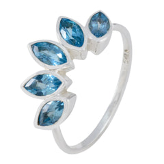 Haruka elegant blue gemstone crown ring with five marquise-cut blue stones set in silver band