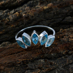 Haruka blue gemstone crown ring with five marquise-cut blue stones on silver band