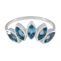 Haruka silver ring featuring a blue gemstone crown ring with five marquise-cut blue stones
