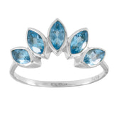 Haruka silver blue gemstone crown ring with five marquise-cut blue stones in a crown design
