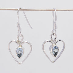 Ines Blue Gemstone Dangle Earrings with Heart Design