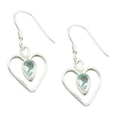Ines Blue Gemstone Dangle Earrings with Heart Design Blue topaz Blue Dangle