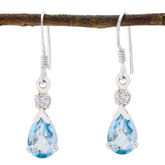 Agustina Blue Gemstone Dangle Earrings for Glam Style Blue topaz Blue Dangle