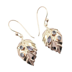 Isabella Blue Gemstone Earrings with Leaf Design
