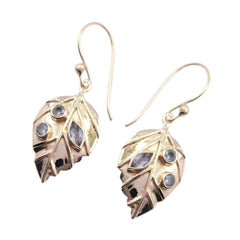 Isabella Blue Gemstone Earrings with Leaf Design