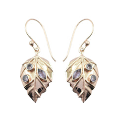 Isabella Blue Gemstone Earrings with Leaf Design Iolite Blue Dangle