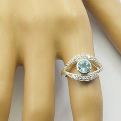 Anna Blue Gemstone Halo Ring Sterling Silver Elegance