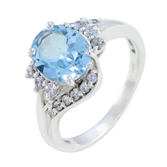 Bianca Blue Gemstone Halo Ring with Sparkling Accents
