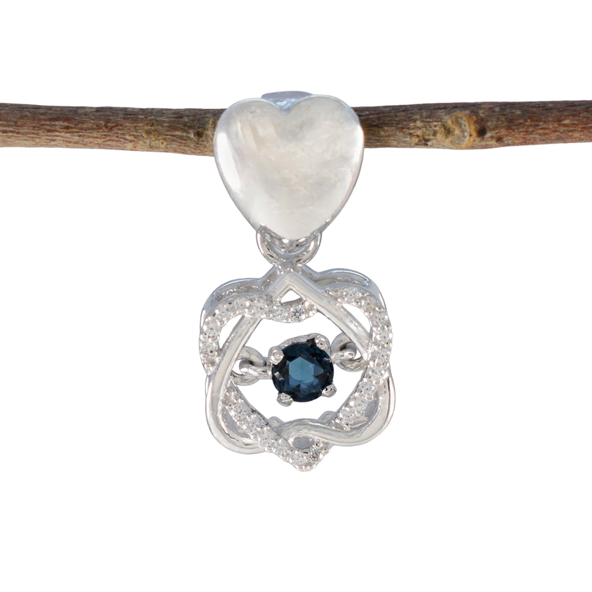 Zoe Blue Gemstone Pendant with Heart Design Blue Sapphire Blue Blue