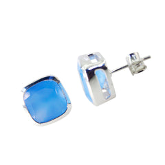 Noelia Blue Gemstone Solitaire Earrings for Every Occasion Blue Chalcedony Blue Stud