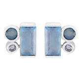 Patricia Blue Gemstone Stud Earrings for Everyday Glam Chalcedony Blue Stud