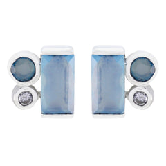 Patricia Blue Gemstone Stud Earrings for Everyday Glam Chalcedony Blue Stud