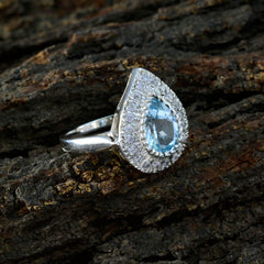 Mariana Blue Halo Gemstone Ring with Sparkling Accents