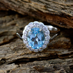Tereza Blue Halo Gemstone Ring with Silver Band