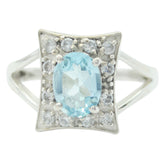 Bella Blue Halo Gemstone Ring with Silver Setting Blue Topaz Blue