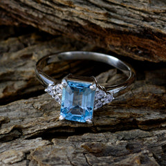 Abigail Blue Halo Ring Modern Design Silver Gemstone