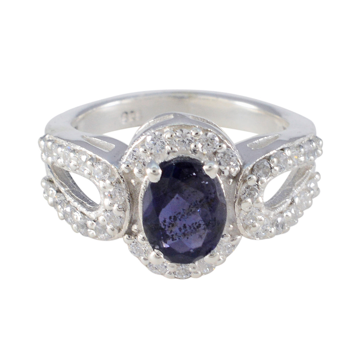 Zazlle Blue Halo Ring with Elegant Gemstone Design Iolite Blue