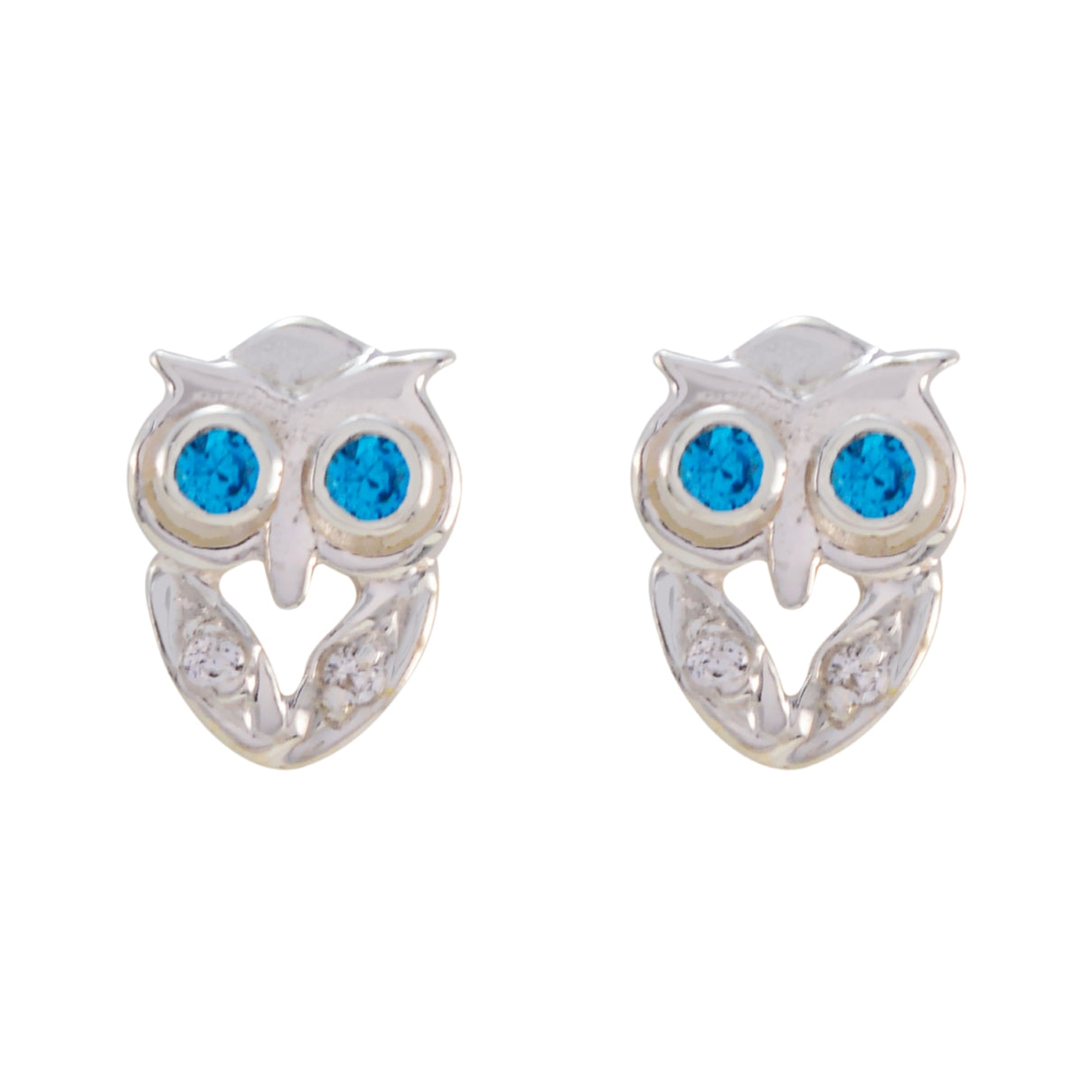 Giulia Blue Owl Stud Earrings for Everyday Glam Blue Topaz CZ Blue Stud