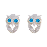 Giulia Blue Owl Stud Earrings for Everyday Glam Blue Topaz CZ Blue Stud