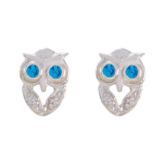 Giulia Blue Owl Stud Earrings for Everyday Glam Blue Topaz CZ Blue Stud