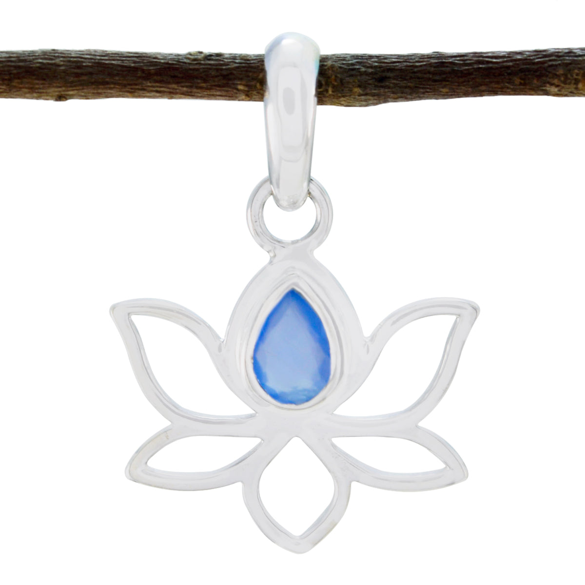 Ha-eun Blue Pendant Jewelry Lotus Design Silver Blue Chalcedony Blue Blue