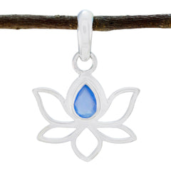 Ha-eun Blue Pendant Jewelry Lotus Design Silver Blue Chalcedony Blue Blue