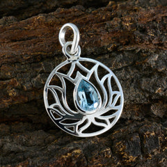 Bella Blue Pendant Necklace with Lotus Design