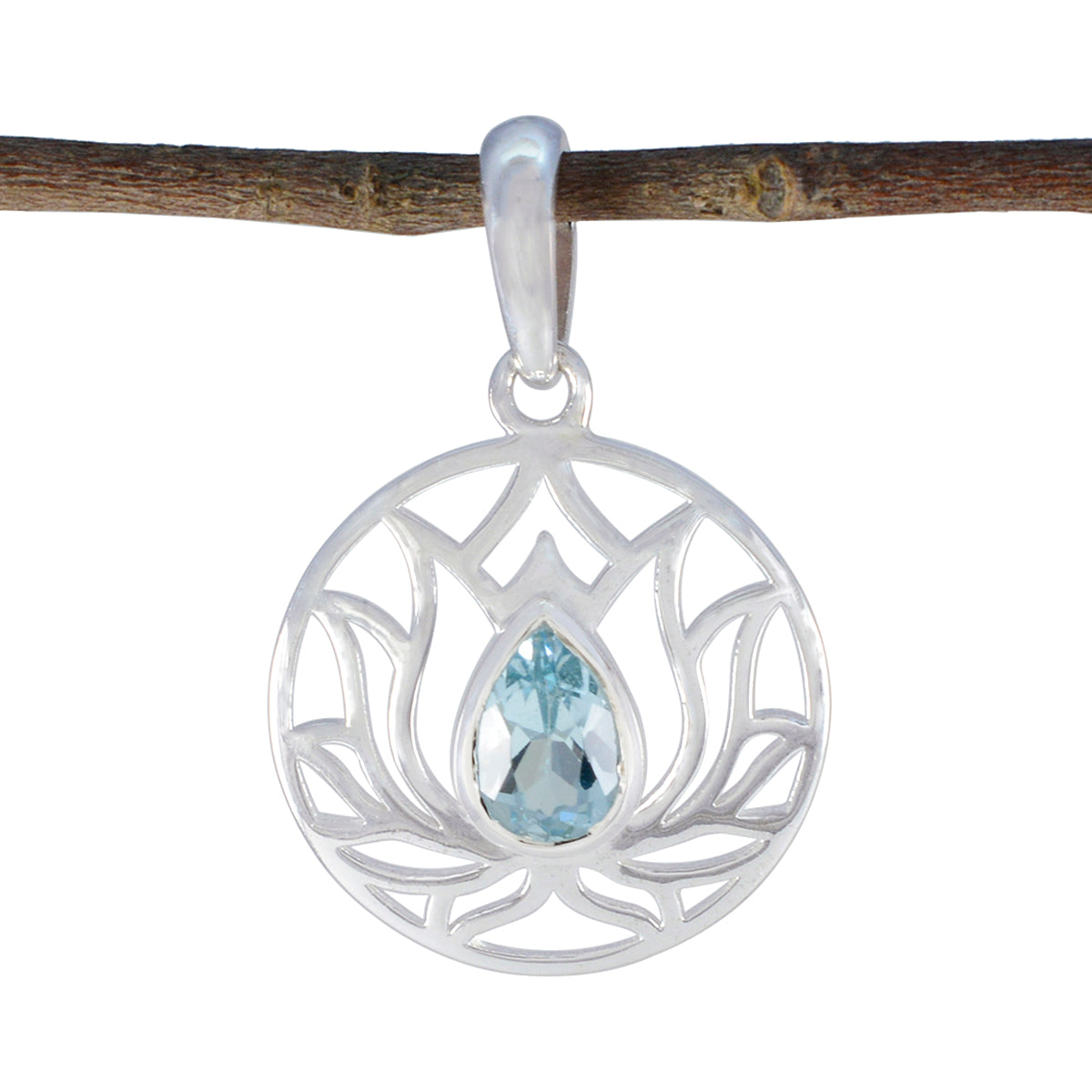 Bella Blue Pendant Necklace with Lotus Design Blue Topaz Blue Blue