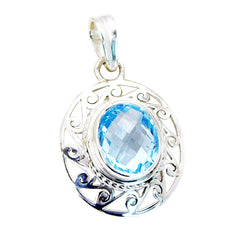 Ella Blue Retro Pendant with Intricate Silver Design