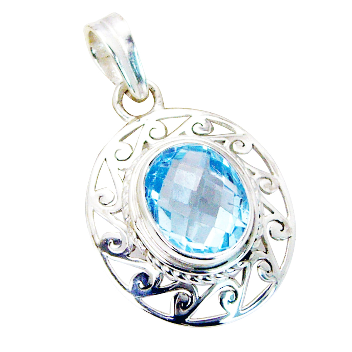 Ella Blue Retro Pendant with Intricate Silver Design Blue Topaz Blue Blue