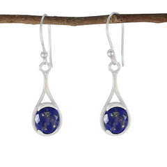 Charlotte Blue Solitaire Dangle Earrings for Glam Style Lapis Lazuli Blue Dangle