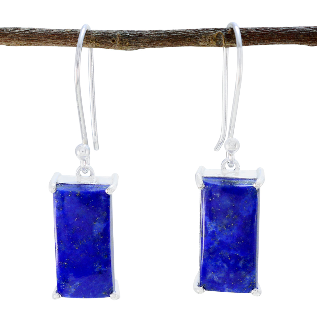 Luisa Blue Solitaire Dangle Earrings in Silver Lapis Lazuli Blue Dangle