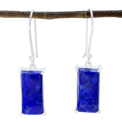 Luisa Blue Solitaire Dangle Earrings in Silver Lapis Lazuli Blue Dangle