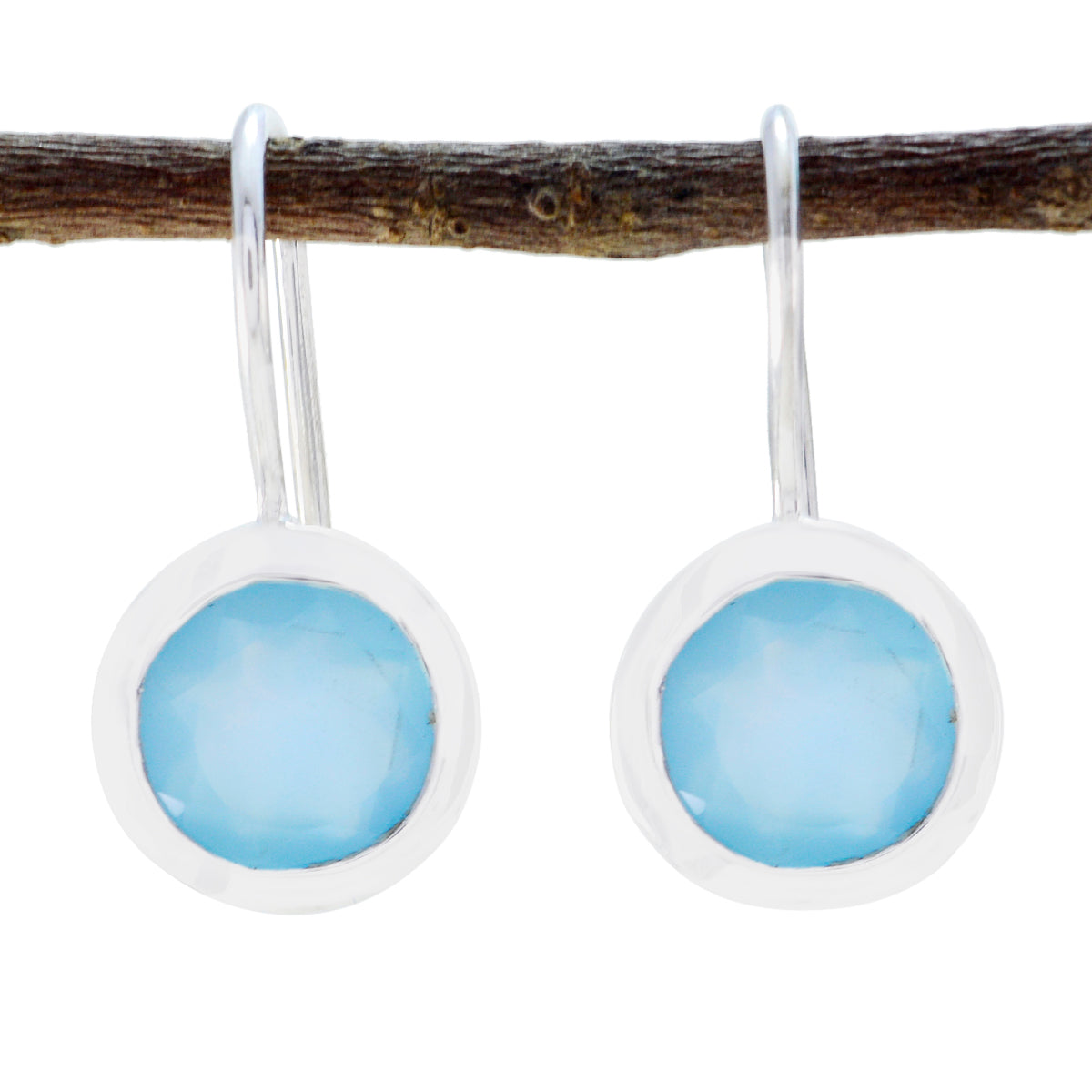 Aria Blue Solitaire Dangle Earrings for Chic Style Chalcedony Blue Dangle