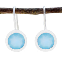 Aria Blue Solitaire Dangle Earrings for Chic Style Chalcedony Blue Dangle