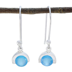 Aisha Blue Solitaire Dangle Earrings for Glam Fashion Blue Chalcedony Blue Dangle