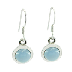Fernanda Blue Solitaire Dangle Earrings - Stylish and Chic Blue Chalcedony Blue Dangle