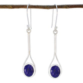 Teresa Blue Solitaire Dangle Earrings for Glam Style Lapis Lazuli Blue Dangle