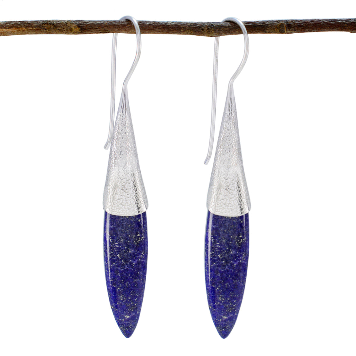 Hye-jin Blue Solitaire Dangle Earrings in Silver Lapis Lazuli Blue Dangle