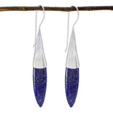 Hye-jin Blue Solitaire Dangle Earrings in Silver Lapis Lazuli Blue Dangle