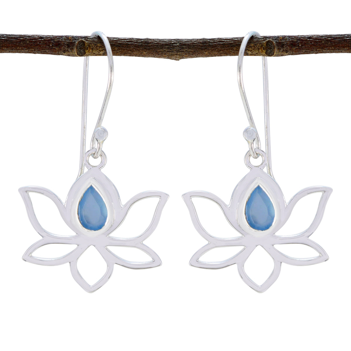 Lourdes Blue Solitaire Dangle Earrings - Stylish & Elegant Blue Chalcedony Blue Dangle