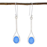 Micaela Blue Solitaire Dangle Earrings for Everyday Wear Blue Chalcedony Blue Dangle