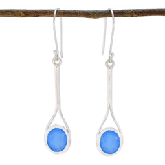 Micaela Blue Solitaire Dangle Earrings for Everyday Wear Blue Chalcedony Blue Dangle