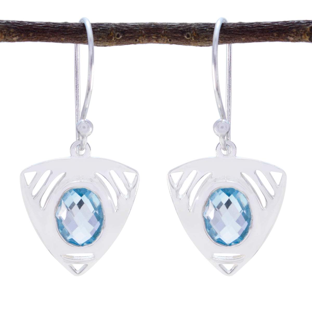 Seo-yeon Blue Solitaire Dangle Earrings for Glam Look Blue Topaz Blue Dangle