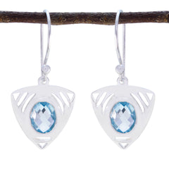 Seo-yeon Blue Solitaire Dangle Earrings for Glam Look Blue Topaz Blue Dangle